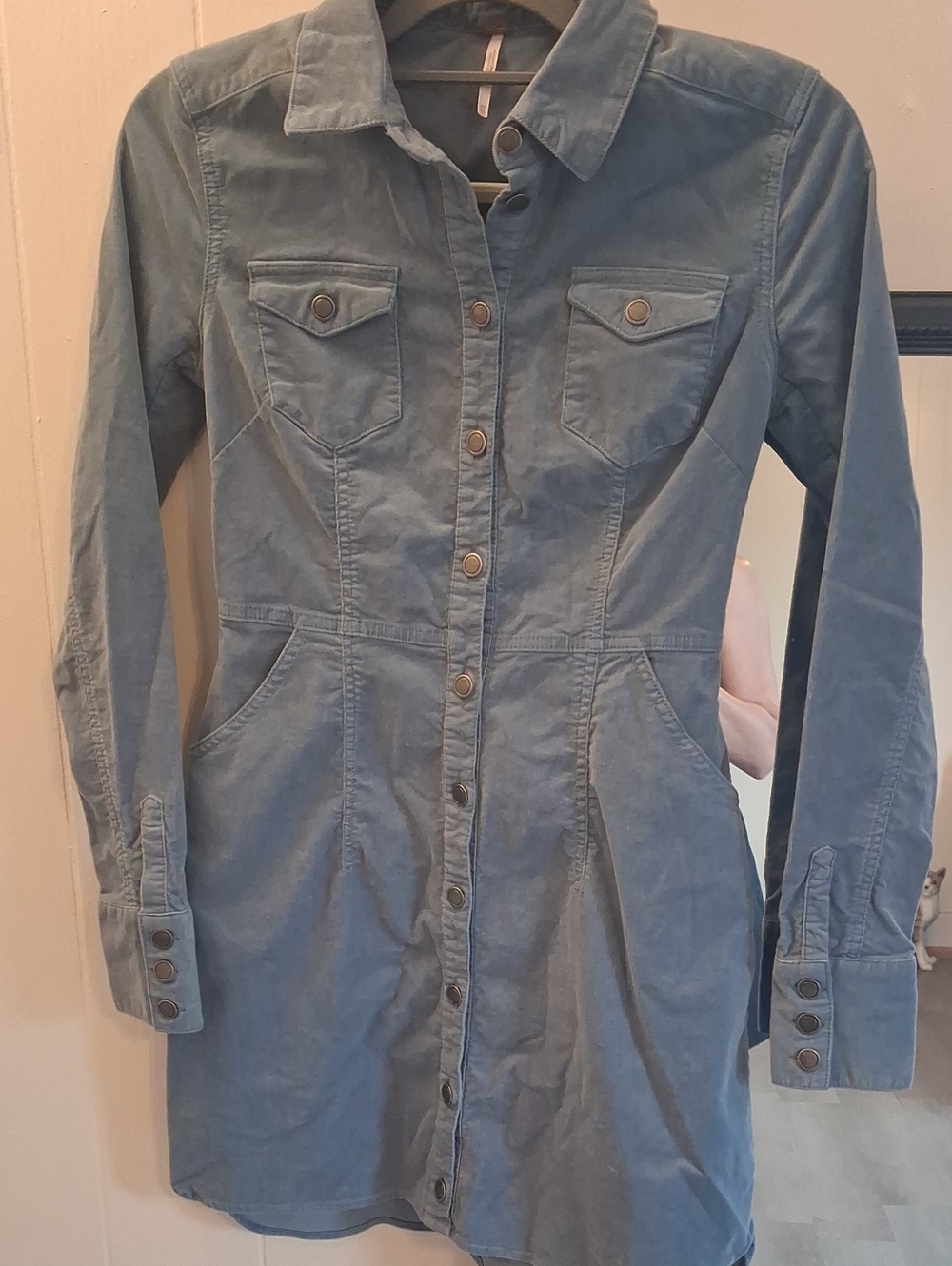 Free People Light Blue Corduroy Shirt Dress Jacket Western Boho